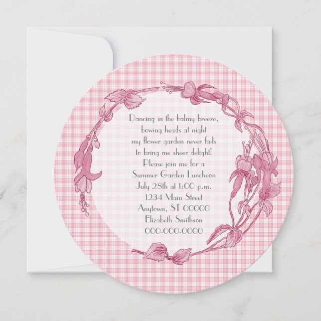 Pink Flowers and Gingham Luncheon Invitation (Front)