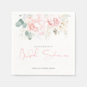 Pink Flowers and Gold Greenery Bridal Shower Napkin