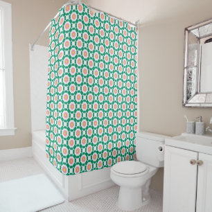 Pink flowers and green dots shower curtain
