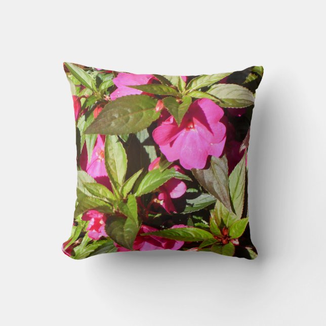 Pink flowers and green leaves cushion (Front)