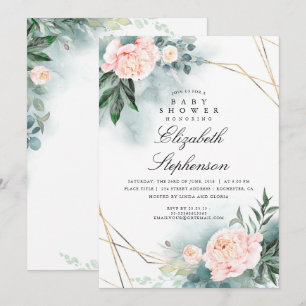 Pink Flowers and Greenery Elegant Baby Shower Invitation