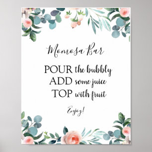 Pink Flowers and Greenery Momosa Bar Drink Sign