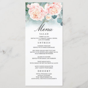 Pink Flowers and Greenery Wedding Menus