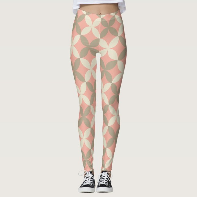 pink flowers and grey leaves patterned leggings (Front)