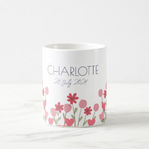 Pink  Flowers and Hearts Birthday  Coffee Mug