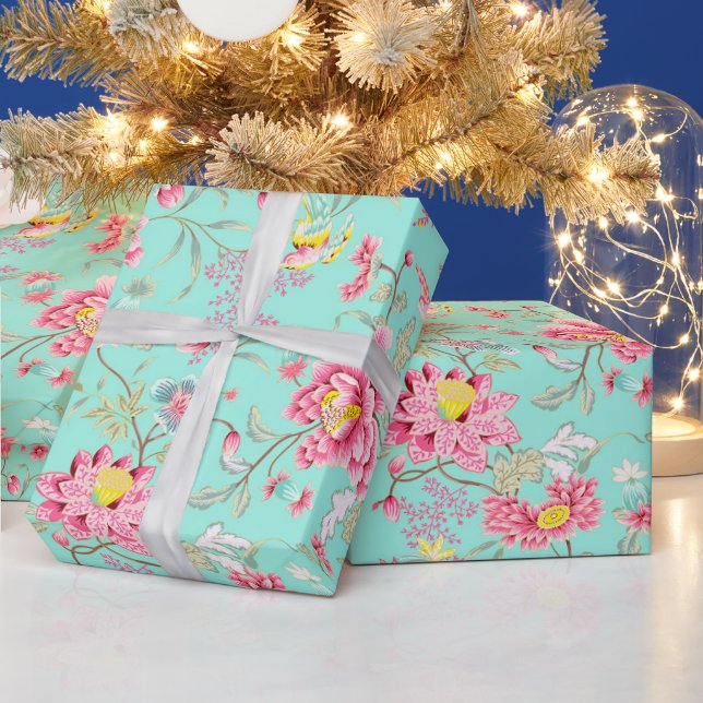 Pink Flowers And Hummingbird Wrapping Paper (Holidays)