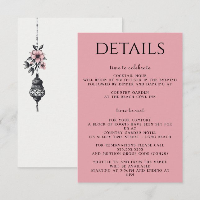 Pink Flowers and Lanterns Enclosure Card (Front/Back)