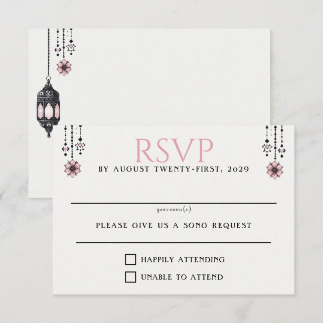 Pink Flowers and Lanterns RSVP Card (Front/Back)
