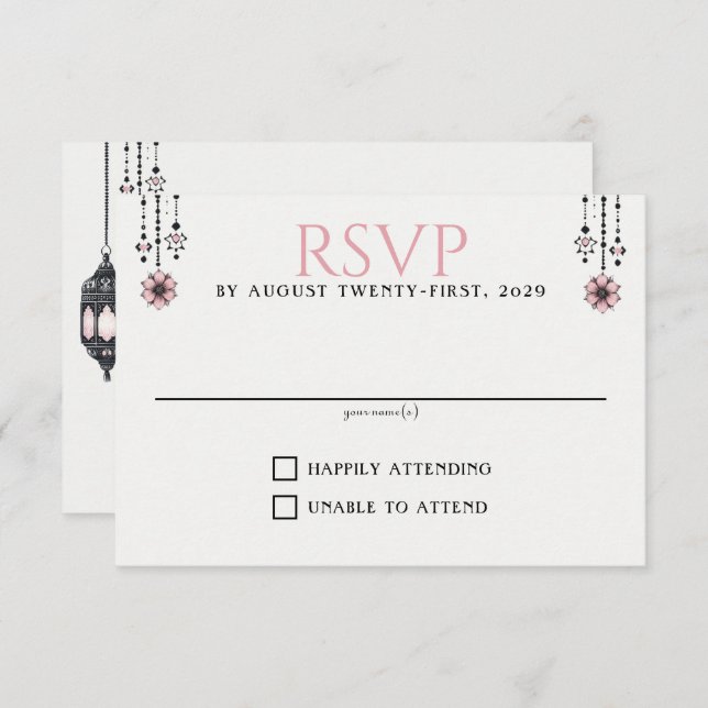 Pink Flowers and Lanterns RSVP Card (Front/Back)