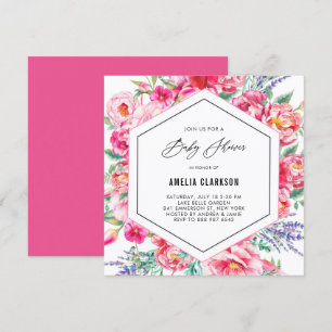 Pink Flowers and Lavender Baby Shower Invitation