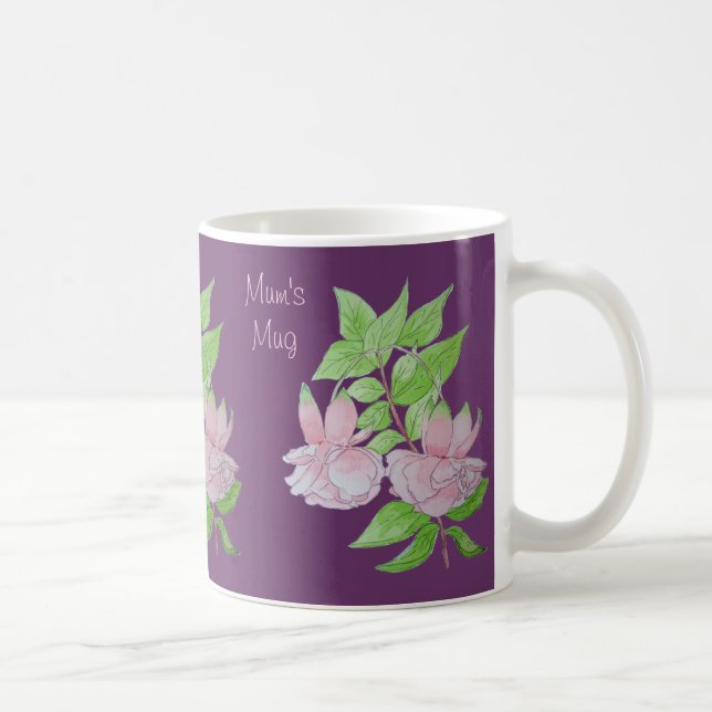 Pink flowers and leaf design original painting art coffee mug (Right)
