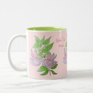 Pink flowers and leaf design original painting art Two-Tone coffee mug