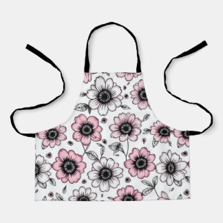 Pink flowers and leaves sketch design apron