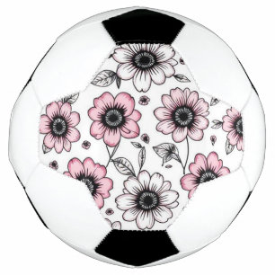 Pink flowers and leaves sketch design football