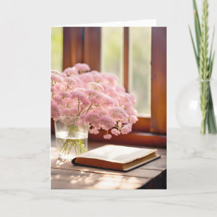 Pink Flowers and Old Book Card