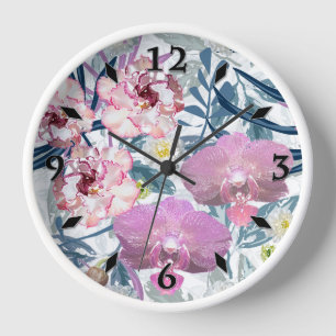 Pink flowers and orchid. clock