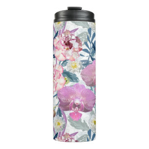 Pink flowers and orchid.  thermal tumbler