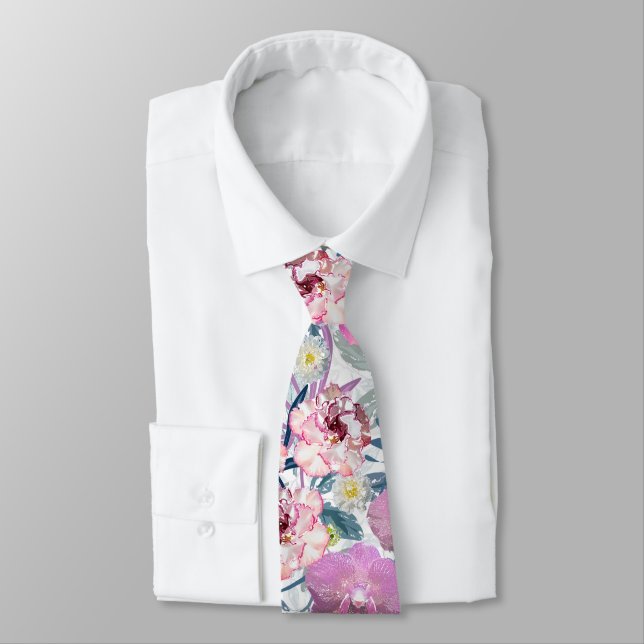 Pink flowers and orchid.  tie (Tied)