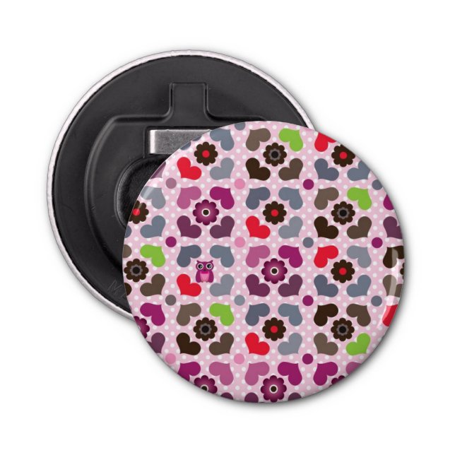 pink flowers and owls pattern bottle opener (Front)