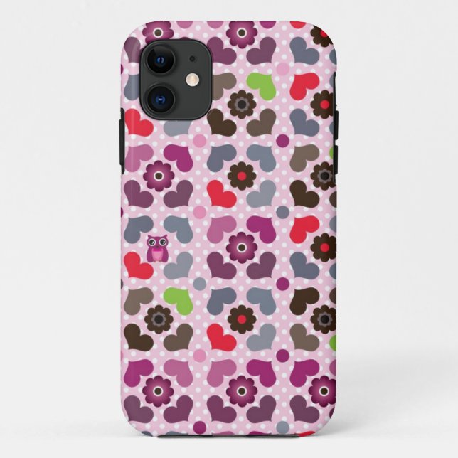 pink flowers and owls pattern Case-Mate iPhone case (Back)
