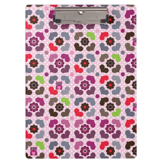 pink flowers and owls pattern clipboard (Front)