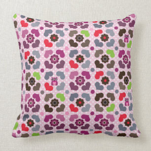 pink flowers and owls pattern cushion