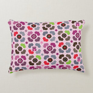 pink flowers and owls pattern decorative cushion