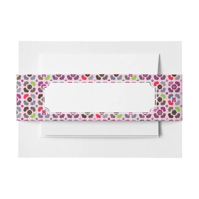 pink flowers and owls pattern invitation belly band (Front Example)
