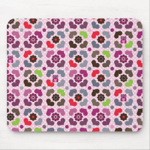 pink flowers and owls pattern mouse mat
