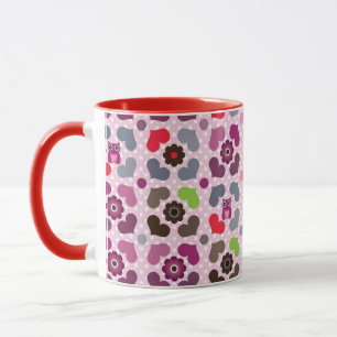 pink flowers and owls pattern mug