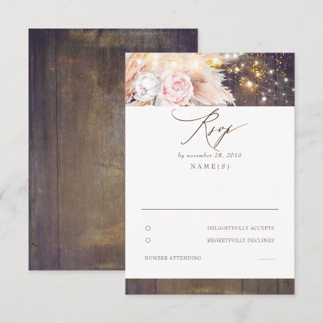 Pink Flowers and Pampas Grass Wedding RSVP (Front/Back)