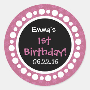 Pink Flowers and Polka Dots 1st Birthday Party Classic Round Sticker