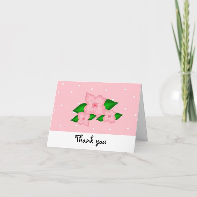 Pink Flowers And Polka Dots Thank You Card (Front)
