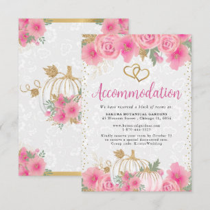 Pink Flowers and Pumpkin Wedding Accommodation Enclosure Card