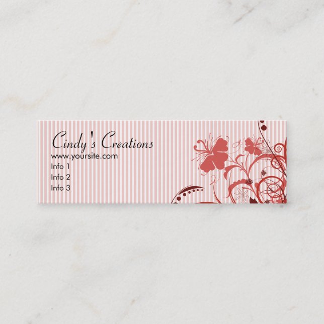 Pink Flowers and Stripes Mini Business Card (Front)