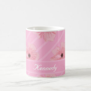 Pink Flowers And Stripes Personalised Coffee Mug