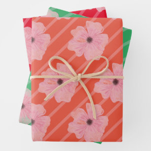 Pink Flowers And Stripes Wrapping Paper Sheets