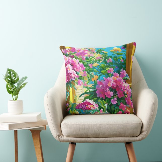 Pink Flowers and Tea Floral Cushion (Chair)
