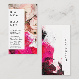 Pink Flowers   Artistic Paint Strokes Business Card