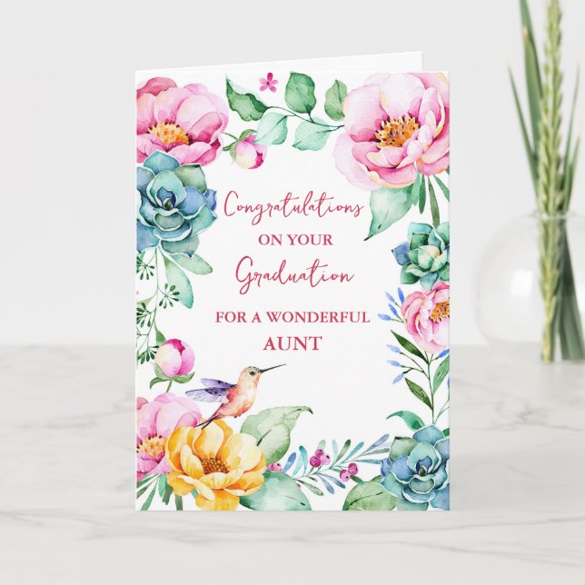 Pink Flowers Aunt Congratulations Graduation Card (Front)