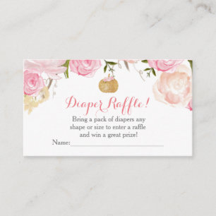 Pink flowers baby shower  diaper raffle cards