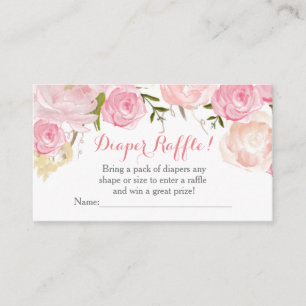 Pink flowers baby shower diaper raffle cards