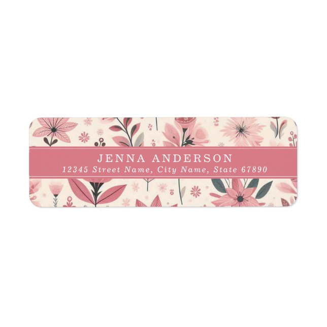 Pink Flowers Background Address Label (Front)