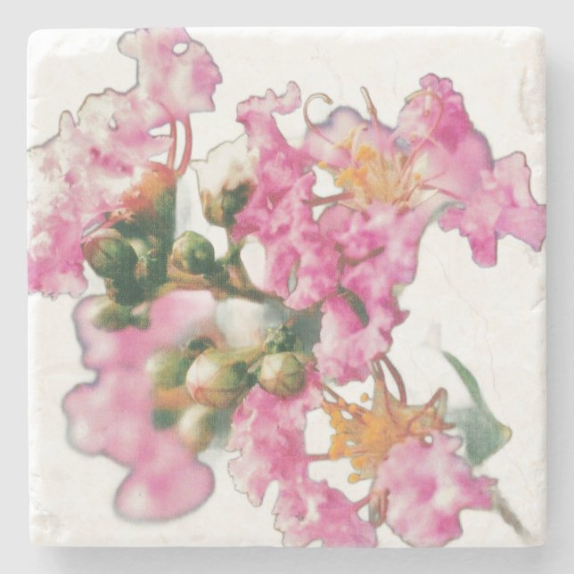 Pink Flowers Bandanna Stone Coaster (Front)