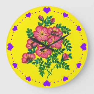 Pink Flowers Banquet Large Clock