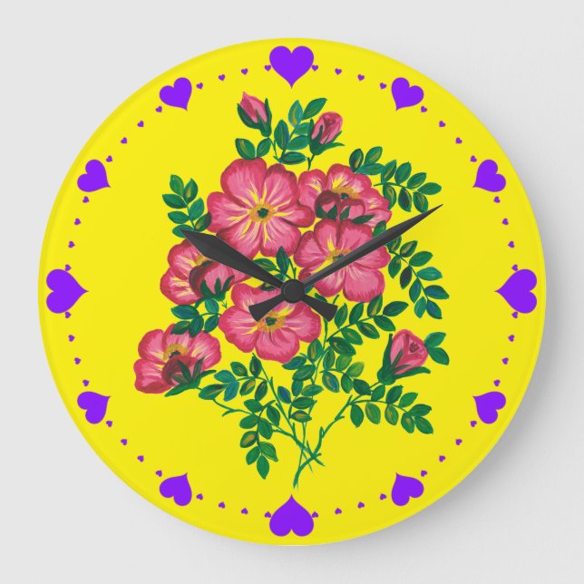 Pink Flowers Banquet  Large Clock (Front)