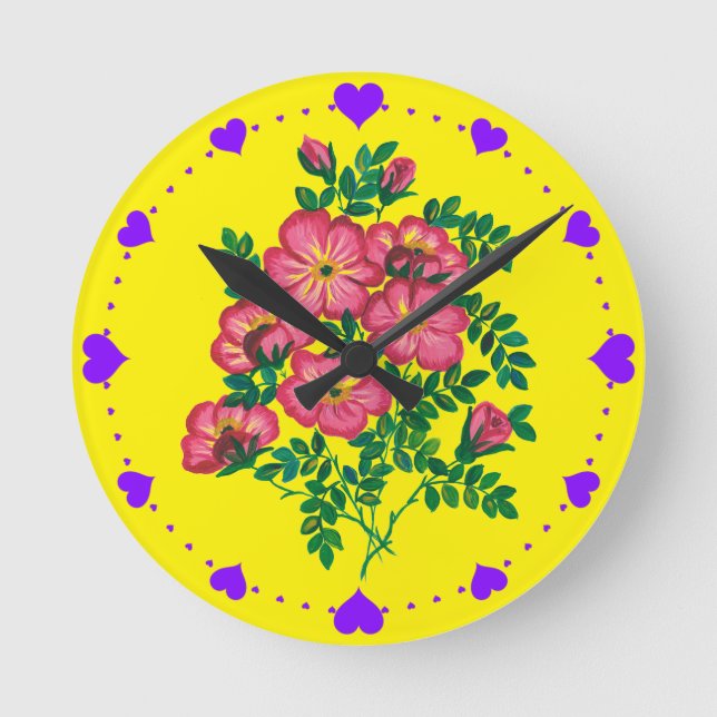 Pink Flowers Banquet  Round Clock (Front)
