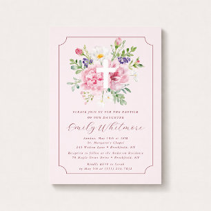 Pink FLOWERS Baptism Invitation for Girl