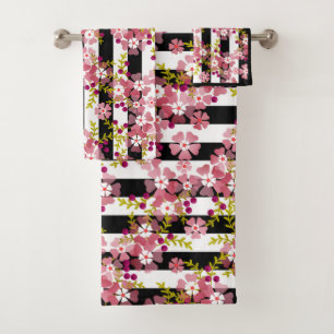 Pink flowers bath towel set