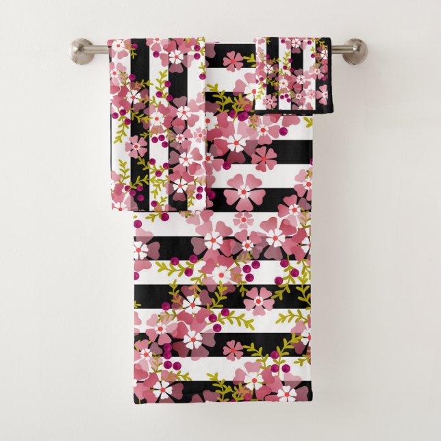 Pink flowers bath towel set (Insitu)
